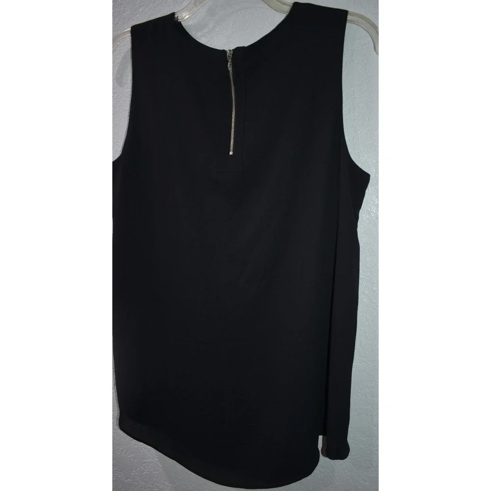 Chicos 2/Large Sleeveless Top Tulip Layered Black Blouse Back Exposed Zipper
